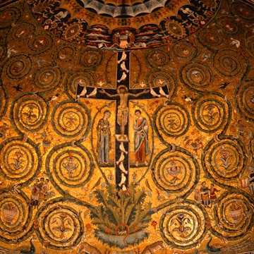Detail of mosaics in 12th century apse at Basilica di San Clemente.