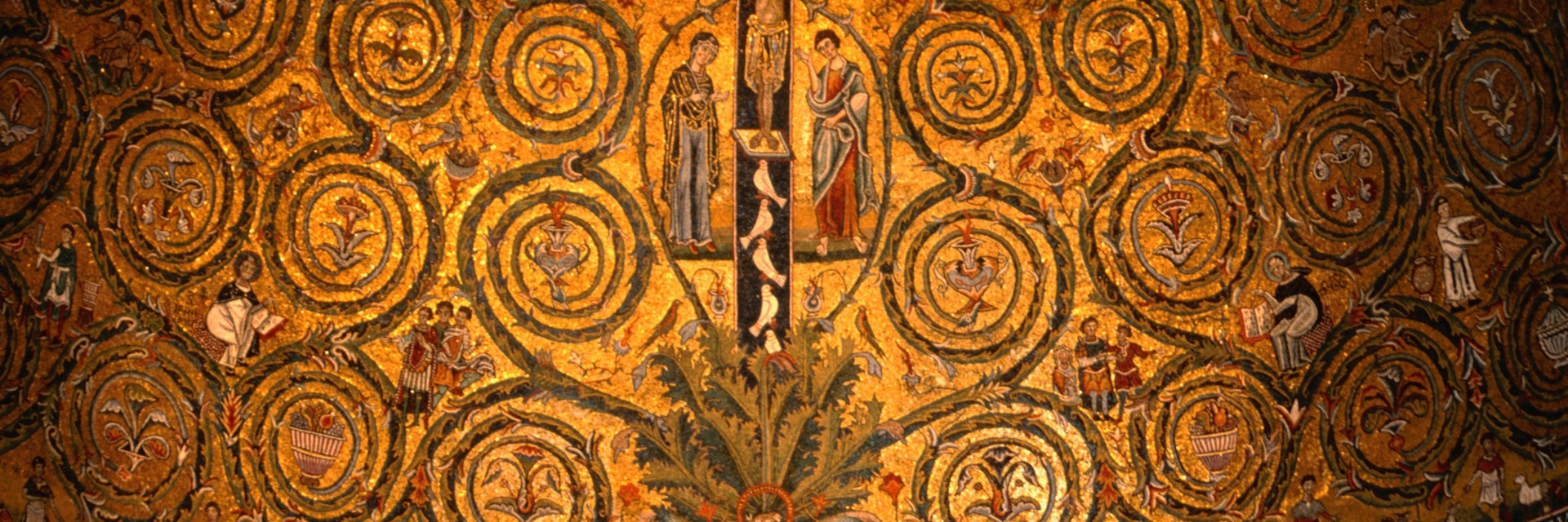 Detail of mosaics in 12th century apse at Basilica di San Clemente.