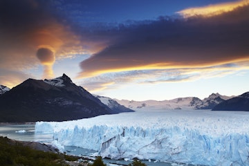 Perito Moreno glacier at sunset.