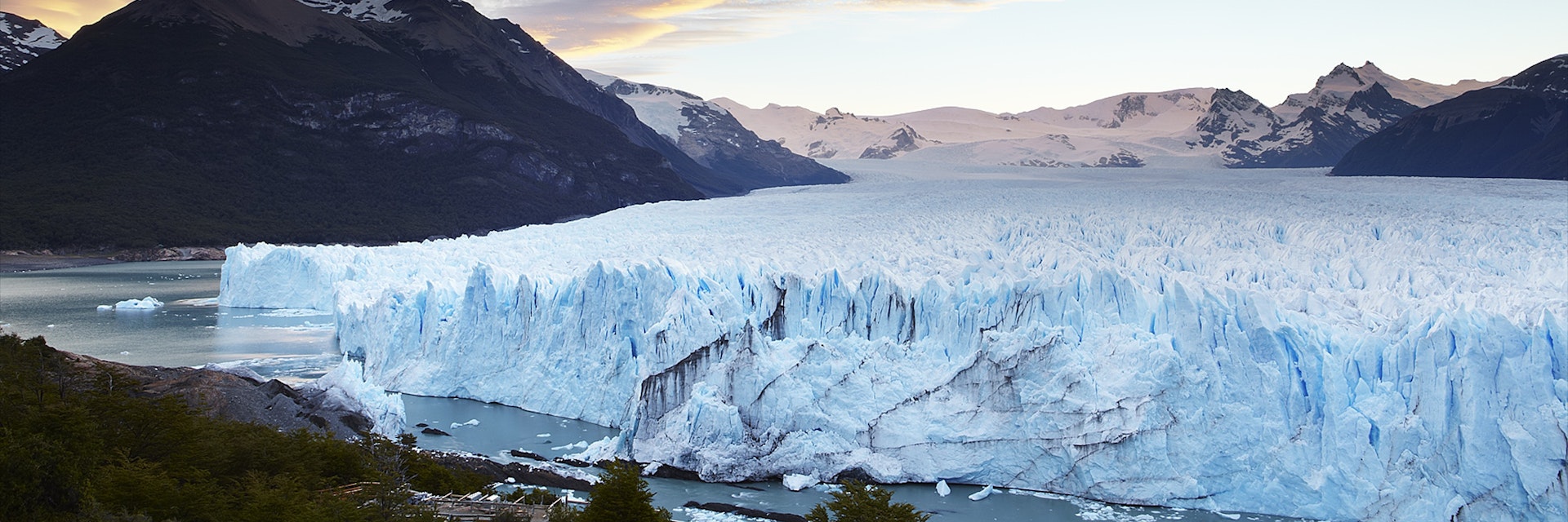 Perito Moreno glacier at sunset.