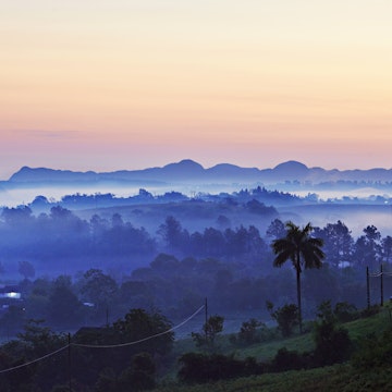 The Valle de Viñales is surrounded by the Cordillera de Guaniguanico mountains. The towering limestone mogotes are the remains of a plateau that was once entirely below sea level.