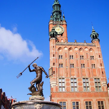 Statue of Neptune in front of the town hall in Gdansk, Poland.