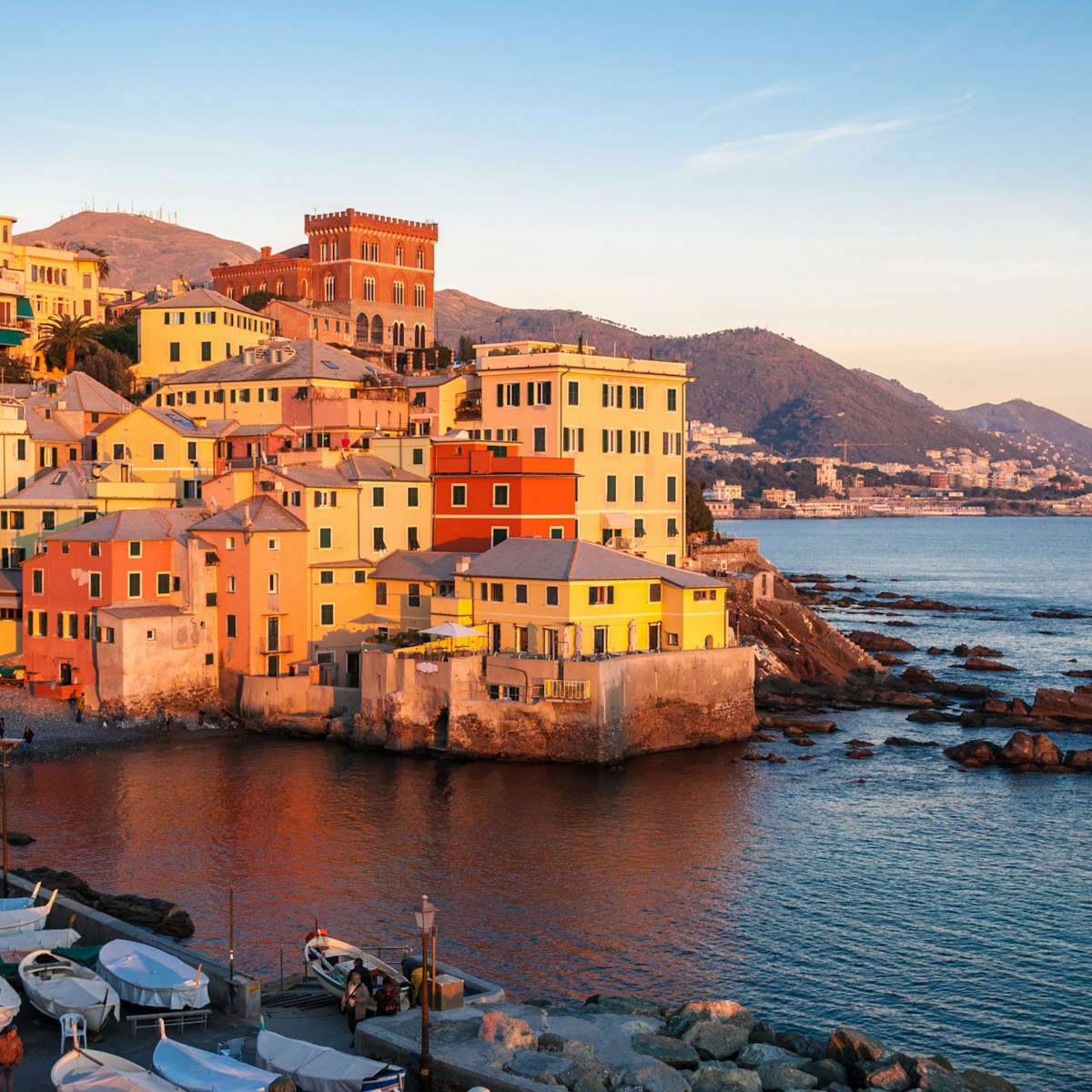 Boccadasse, a small sea district of Genoa, during the golden hour; Shutterstock ID 755753164; Your name (First / Last): Anna Tyler; GL account no.: 65050; Netsuite department name: Online Editorial; Full Product or Project name including edition: destination-image-southern-europe