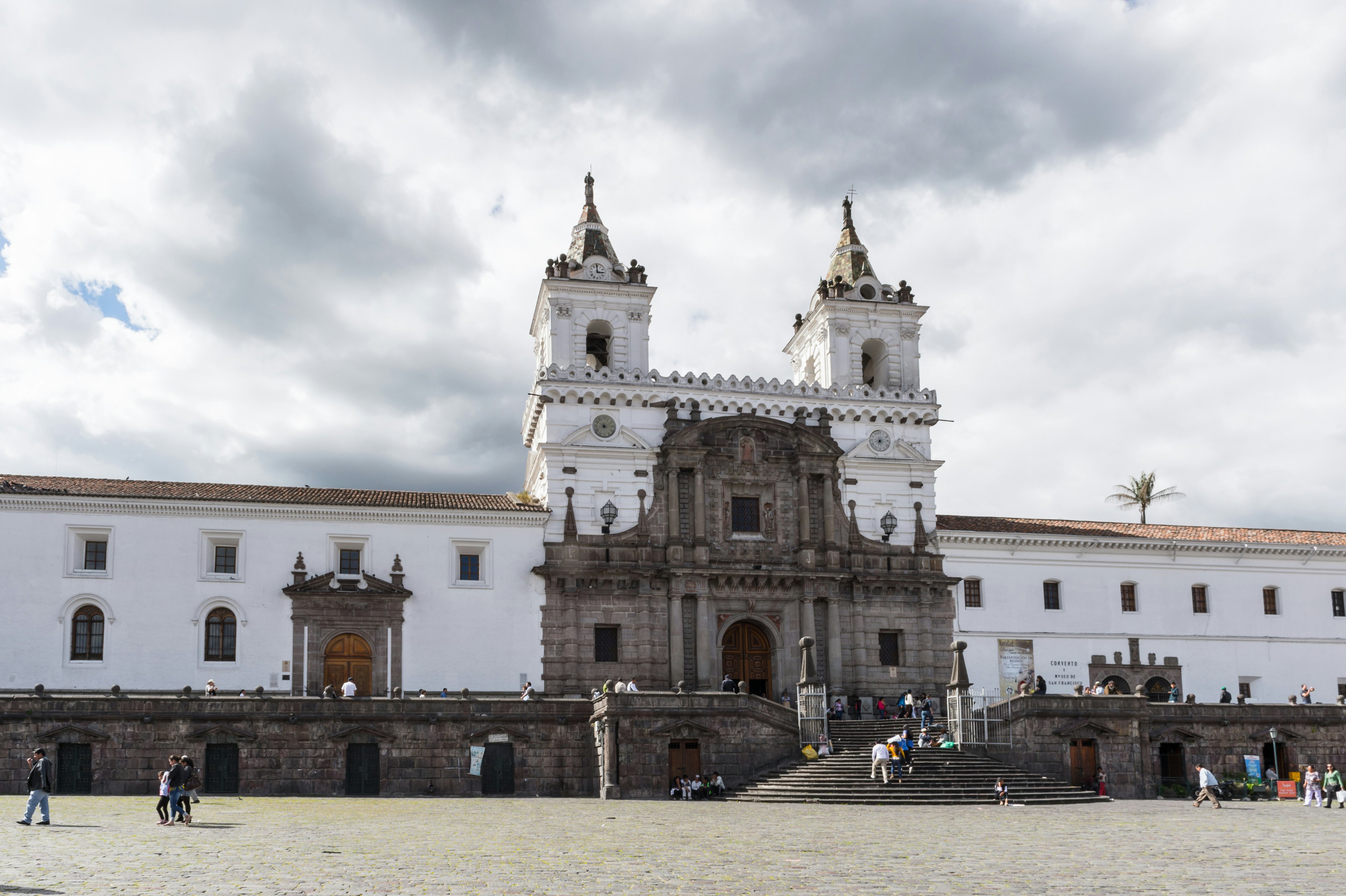 QUITO, ECUADOR - JAN 1, 2015: Church and Monastery of St. Francis in the historic center of Quito. Historic center of Quito is the first UNESCO WOrld Heritage site; Shutterstock ID 255015763; Your name (First / Last): Josh Vogel; GL account no.: 56530; Netsuite department name: Online Design; Full Product or Project name including edition: Digital Content/Sights