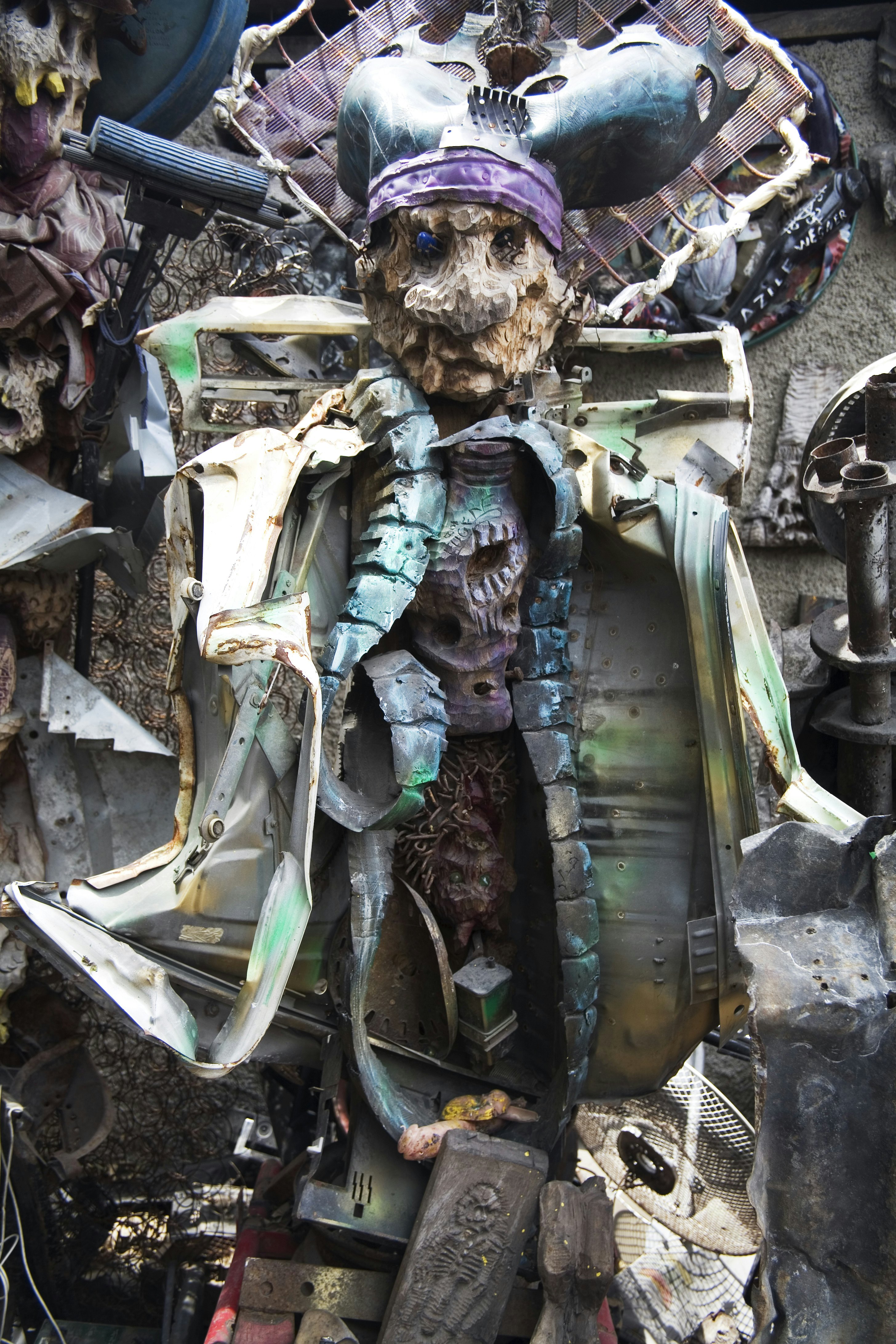 Junkyard sculpture on Grand Rue.