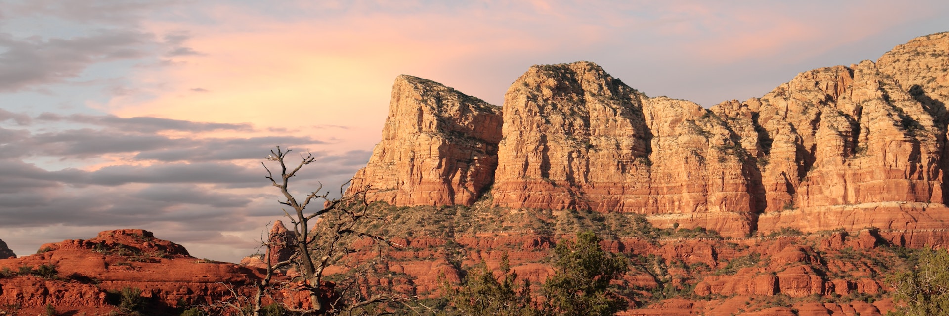 Red sandstone found in Sedona radiates in setting sun.