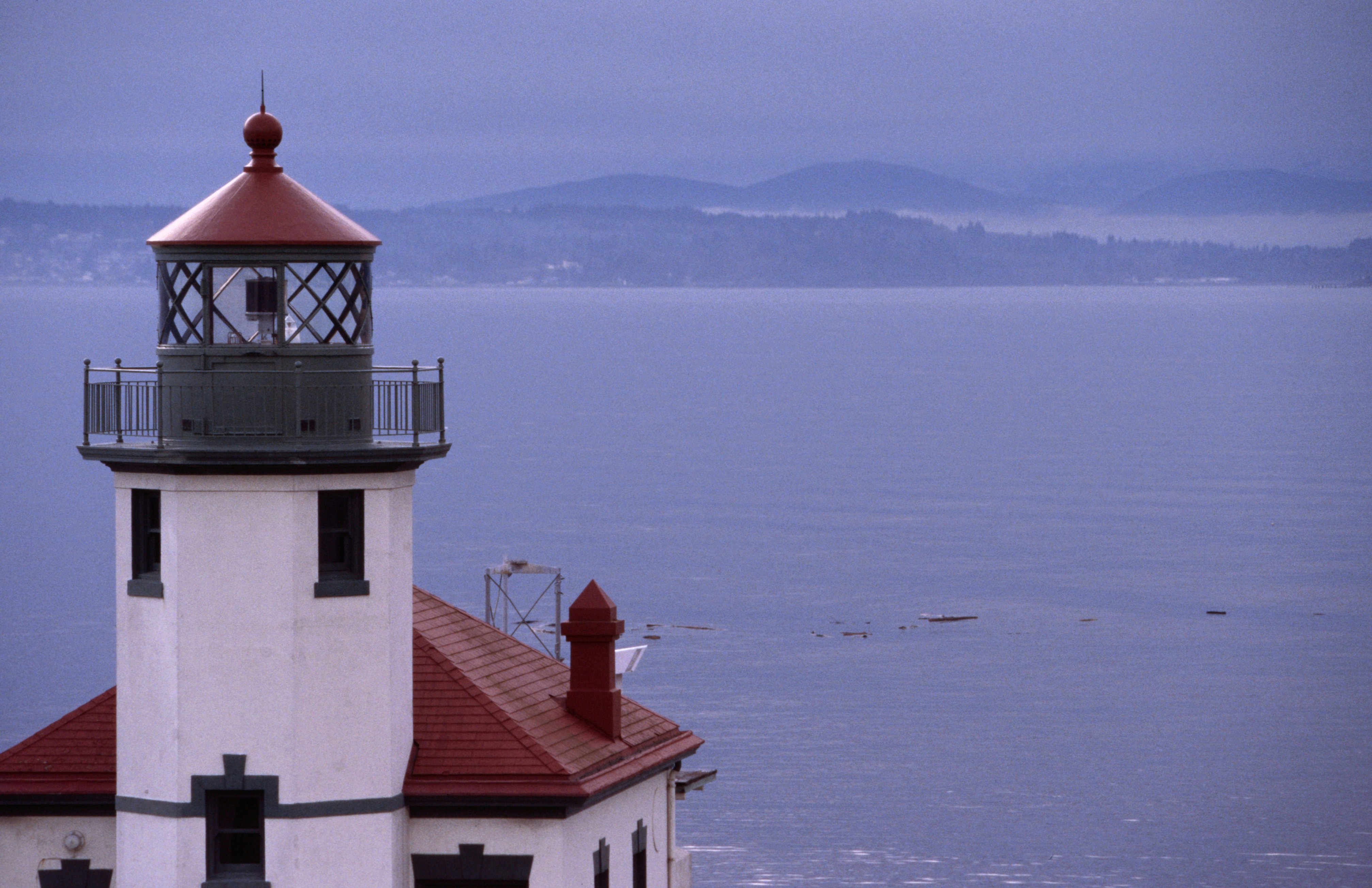 Alki Point Light Station on Alki Beach, the southern entrance to Seattle's harbour.
