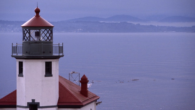 Alki Point Light Station on Alki Beach, the southern entrance to Seattle's harbour.