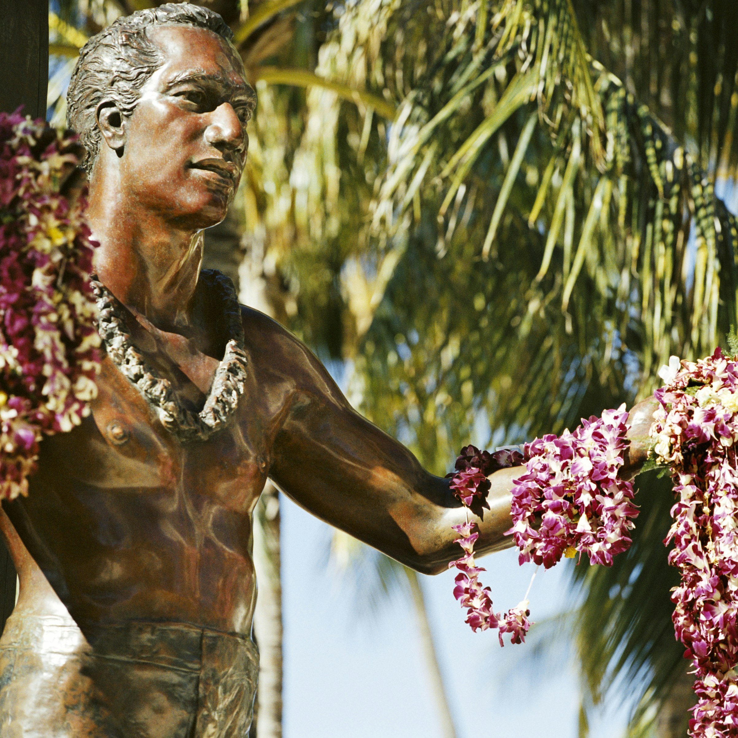 Duke Paoa Kahanamoku statue on Waikiki Beach in Hawaii