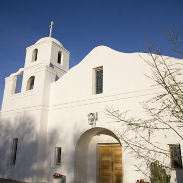 Old Adobe Mission with cross at top