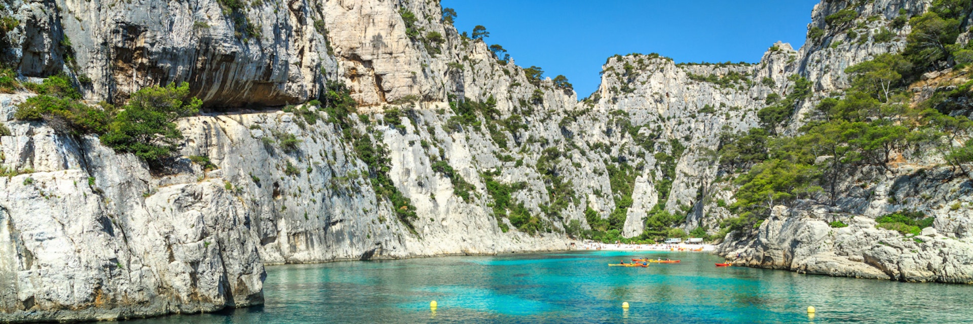 Colorful kayaks in the famous French fjords,Calanques national park, Calanque d'En Vau bay, Cassis,Marseille, Southern France, Europe; Shutterstock ID 552162244