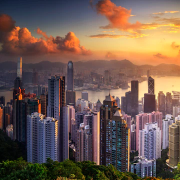 Winter sunrise over Hong Kong from the Peak, at Victoria Peak