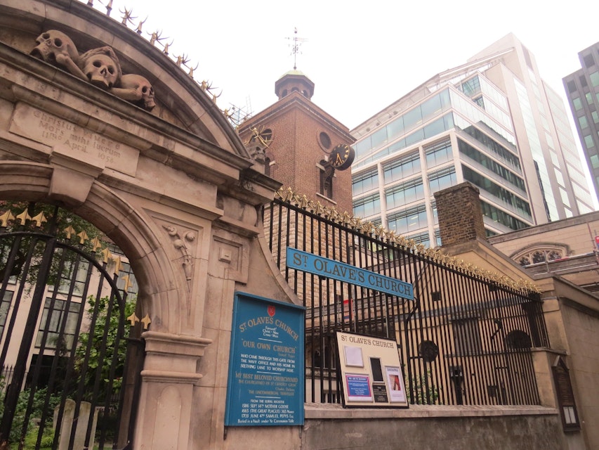 The exterior of St Olave's Church, an old church in the City of London