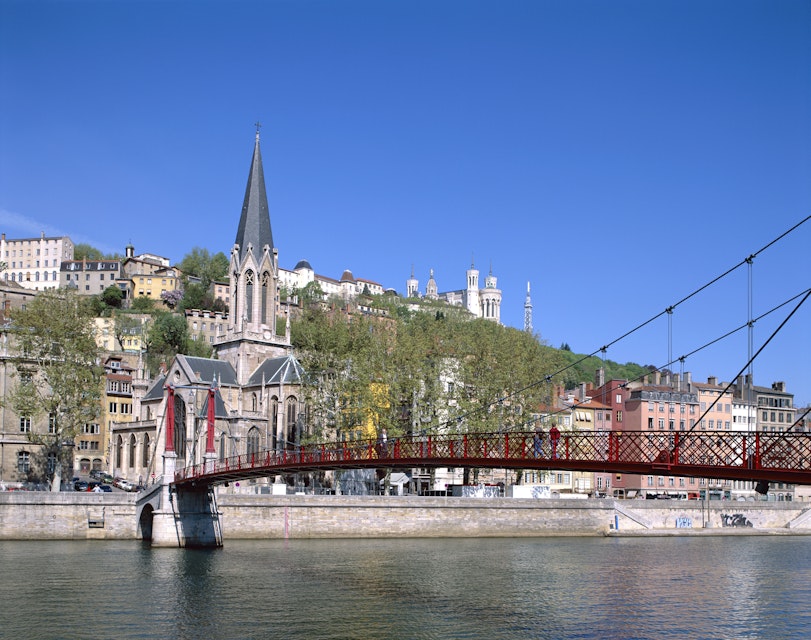 City skyline with Pont Bonaparte and Saone River, Lyon, Rhone Valley, France, Europe