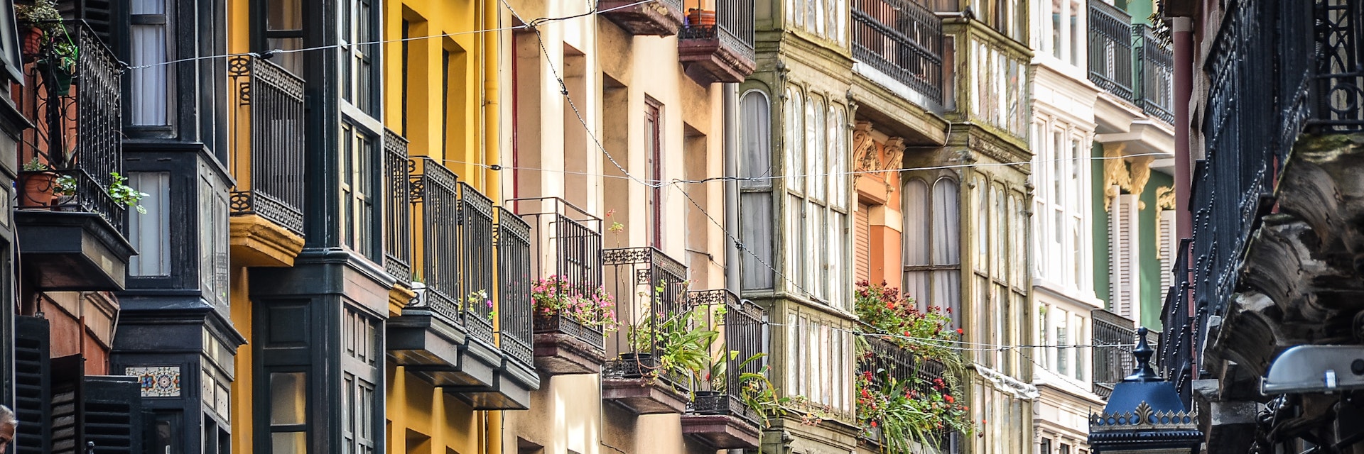 Colourful facades of the Old District in Bilbao