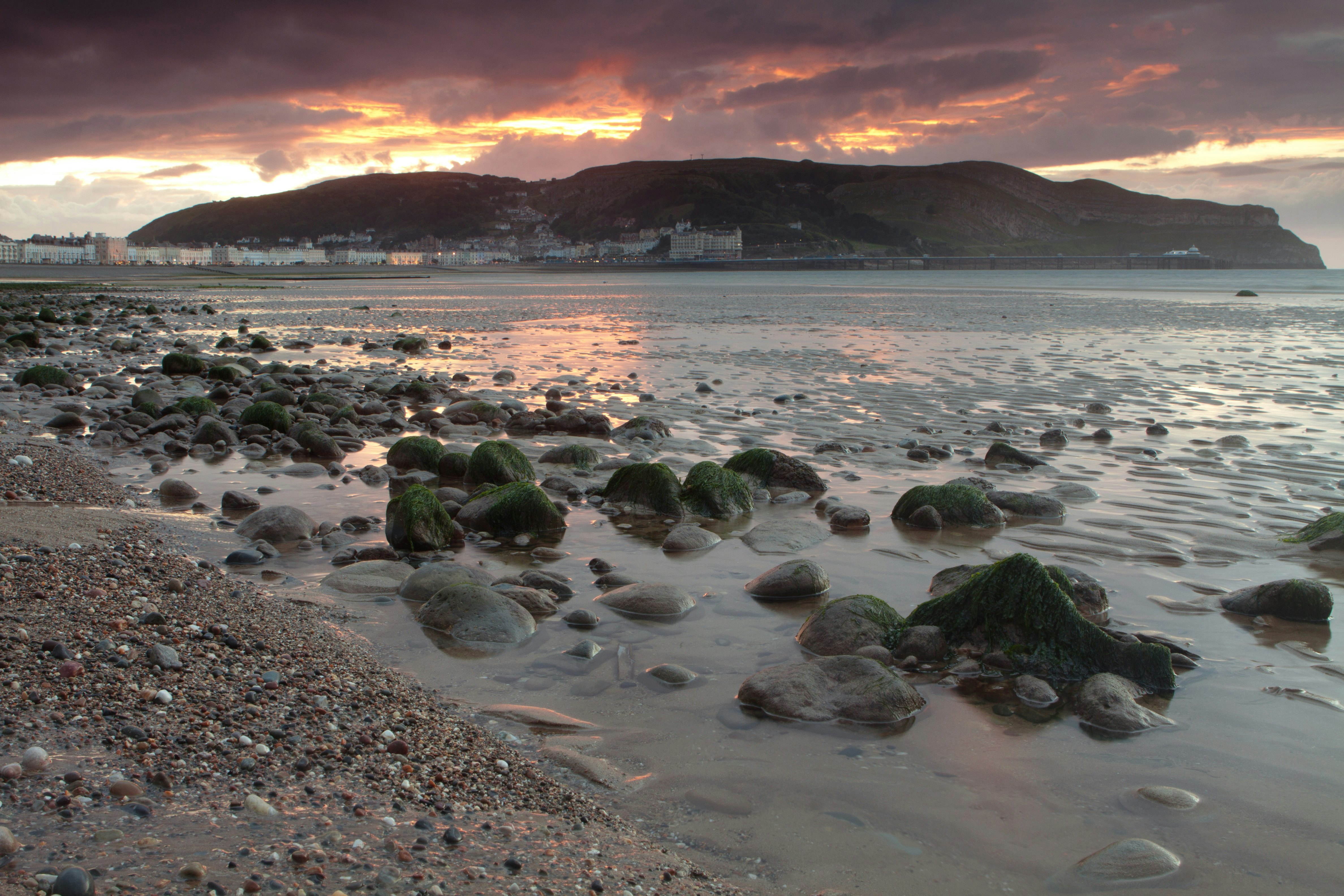 Llundudno beach at sundown with the Great Orme