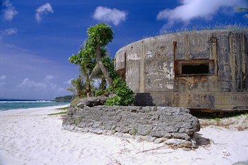 Obyan beach with WWII bunker, Saipan, Mariana Islands