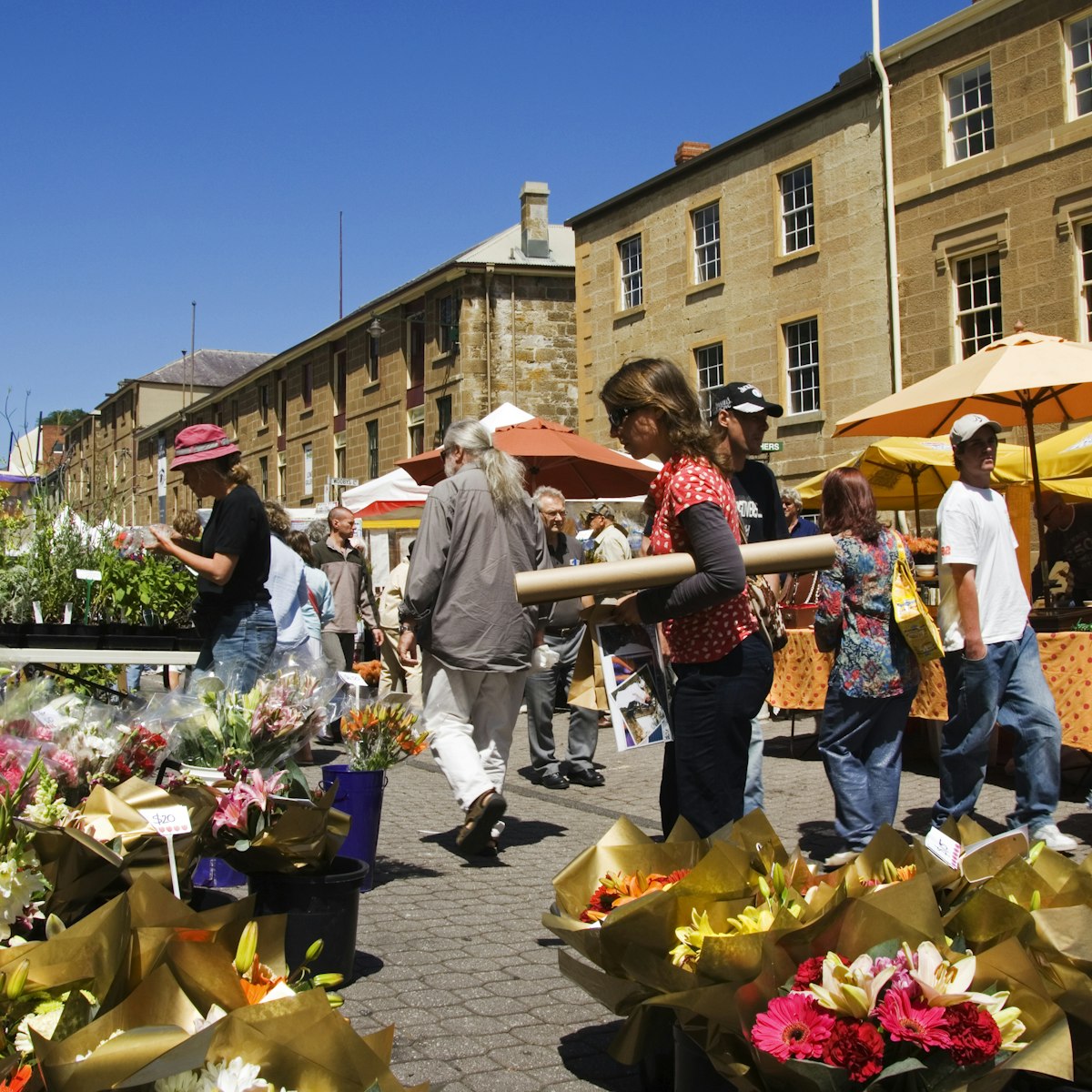 Australia, Tasmania, Hobart, Salamanca Street. Market flower stall.