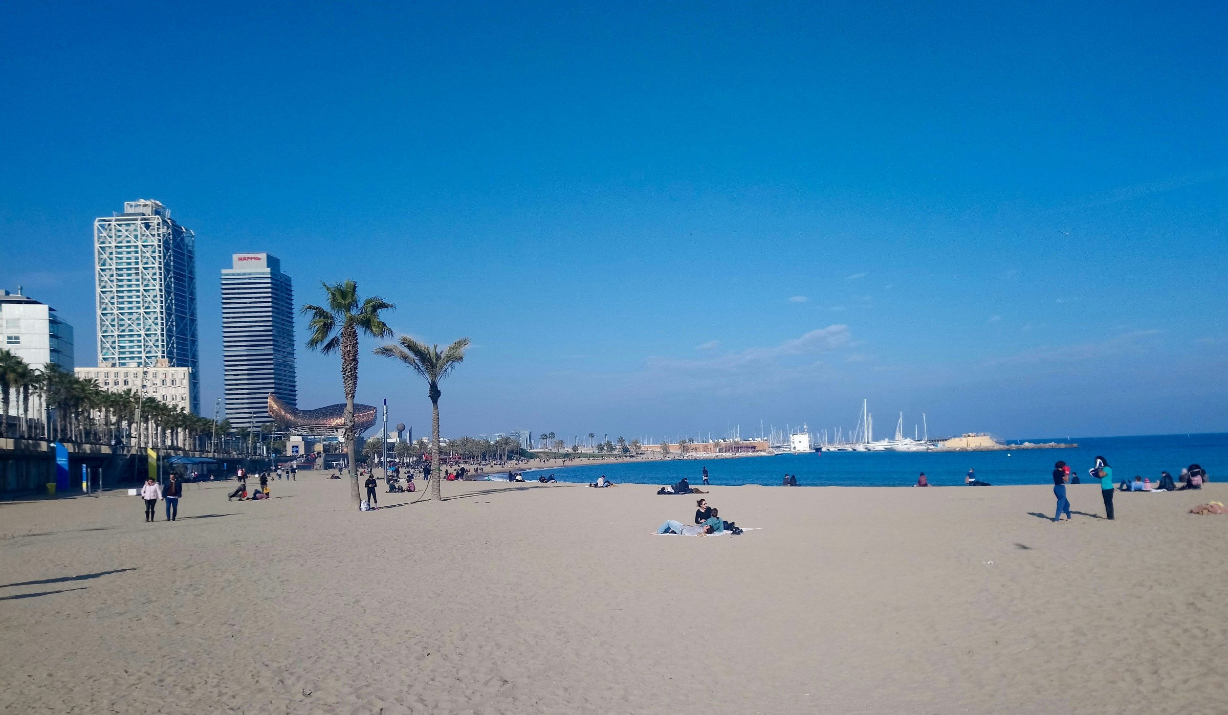 Barceloneta Beach with Frank Gehry's Fish sculpture in the background