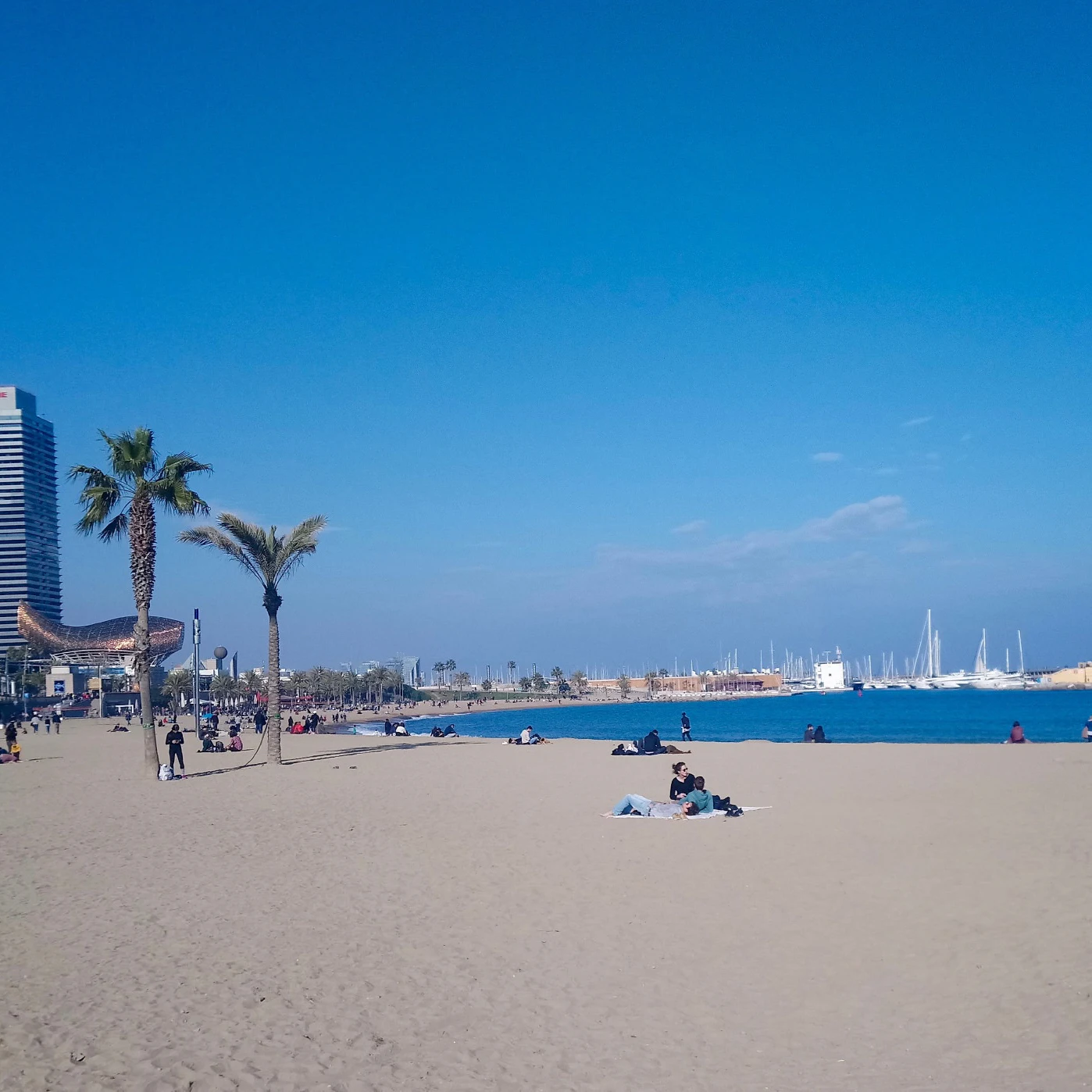 Barceloneta Beach with Frank Gehry's Fish sculpture in the background
