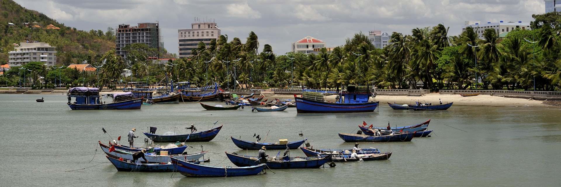 Fishing boats in Hang Dua Bay, and Bai Truoc (Front Beach). Vung Tau, Vietnam