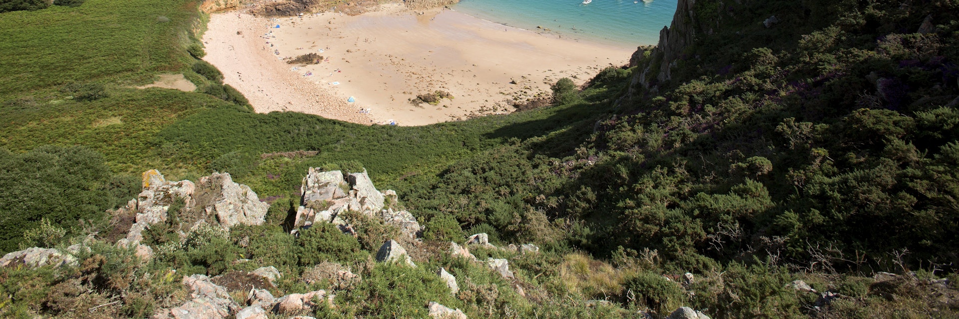 Overview of Beauport Bay on south coast of Jersey.