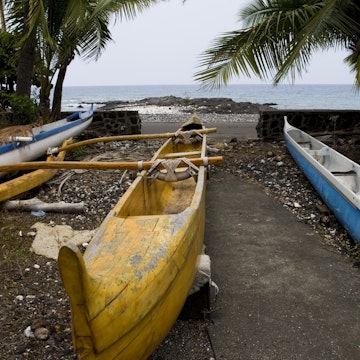 Canoes at Miloli Beach, South Kona.