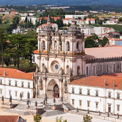 Aerial view of Alcobaca Monastery in Alcobaca, Portugal