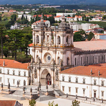 Aerial view of Alcobaca Monastery in Alcobaca, Portugal