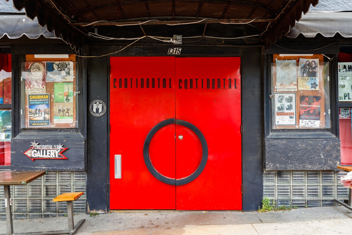 Austin, Texas USA - April 10, 2016: The colorful entrance of the popular Continental Club, famous for hosting reknowned musical performers, located on South Congress Avenue near downtown.; Shutterstock ID 425651809; Your name (First / Last): Alexander Howard; GL account no.: 65050; Netsuite department name: Online Editorial/Alexander Howard/POI image-US West, Canada; Full Product or Project name including edition: Alexander Howard/POI image-US West, Canada/Continental Club - Austin