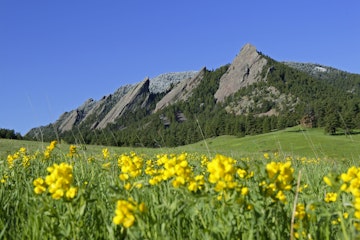 Green Mountain and the Flatirons as seen from Chautauqua Park in Boulder, Colorado.