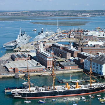 View from Spinnaker Tower over Portsmouth Historic Dockyard.