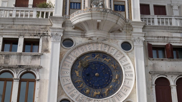 Torre dell'Orologio, the clock face shows both the hours and signs of the zodiac