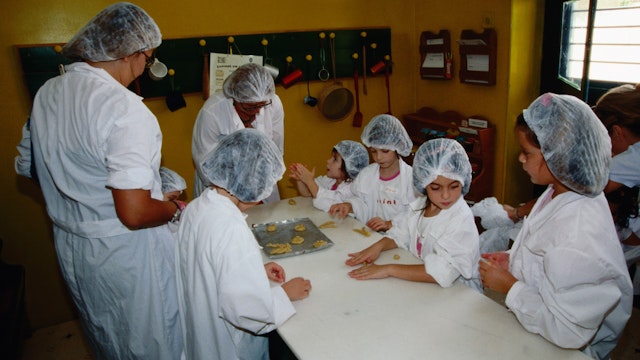 Making cookies in the kitchen at the Children's Museum in Plaka.