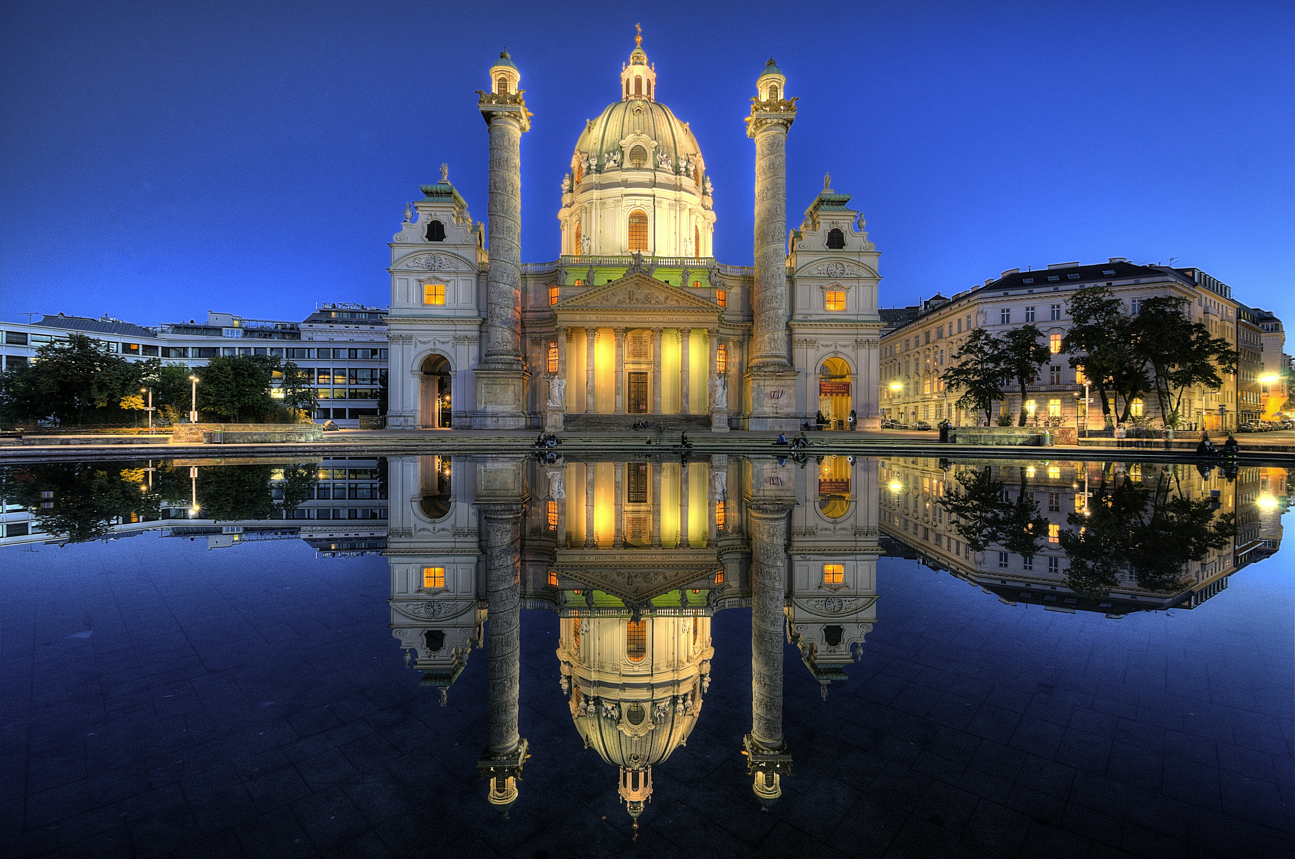 In 1713, one year after the last great plague epidemic, Charles VI, Holy Roman Emperor, pledged to build a church for his namesake patron saint, Charles Borromeo, who was revered as a healer for plague sufferers.  .<a href="http://www.flickr.com/photos/worldtowalk/8108140070/in/set-72157631782023868/lightbox/"> To see my complete set of Austria, click here. </a>..Follow me on <a href="https://www.facebook.com/worldtowalk"> Facebook </a> and <a href="https://twitter.com/KAM0S"> Twitter</a>.