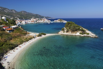 View over beach, Kokkari, Samos, Aegean Islands, Greece