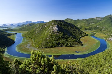 Montenegro, National Park Skadarsko Jezero (Skadar Lake), Rijeka Crnojevica, the meandering river Crnojevica