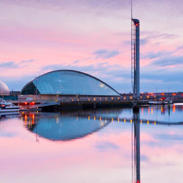 UK, Scotland, Glasgow, Glasgow Science Centre and Glasgow Tower on River Clyde
