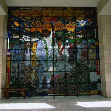 Interior of Africa Hall, the seat of the Organisation of African Unity, and home to one of the largest stained-glass window in the world, designed by local artist Afewerk Tekle