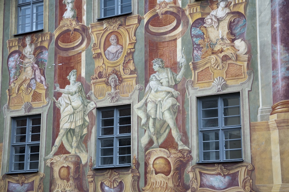 Frescos decorate walls of Old Town Hall in Bamburg, Germany