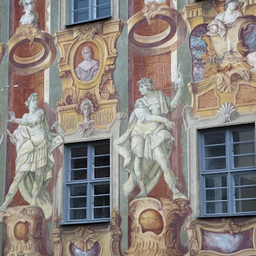 Frescos decorate walls of Old Town Hall in Bamburg, Germany