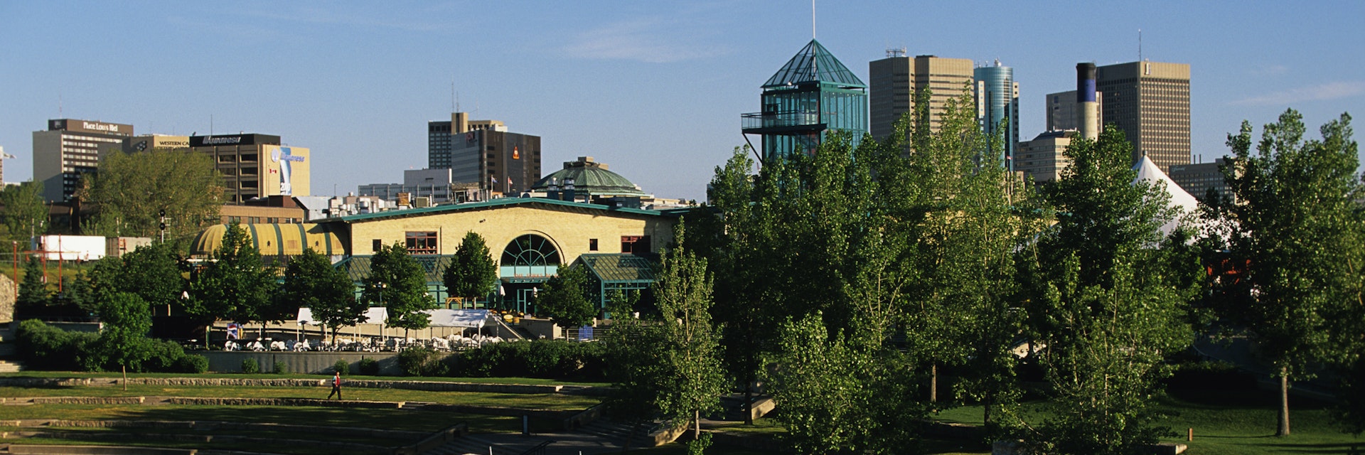 The Forks National Historic Site and the red river, winnipeg, manitoba, Canada.