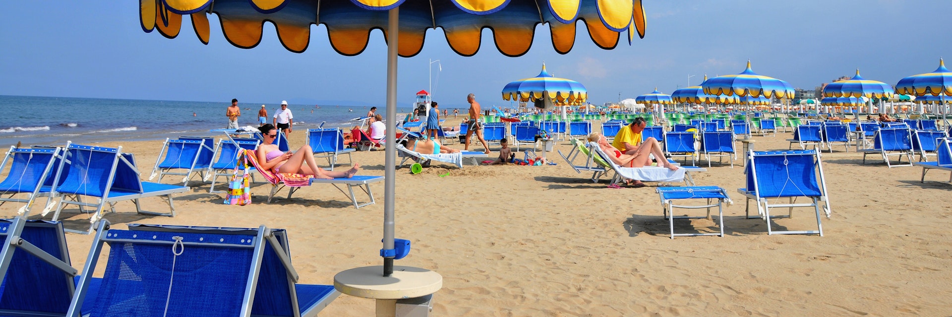 People on the beach, Rimini along the Adriatic coast, Emilia-Romagna, Italy