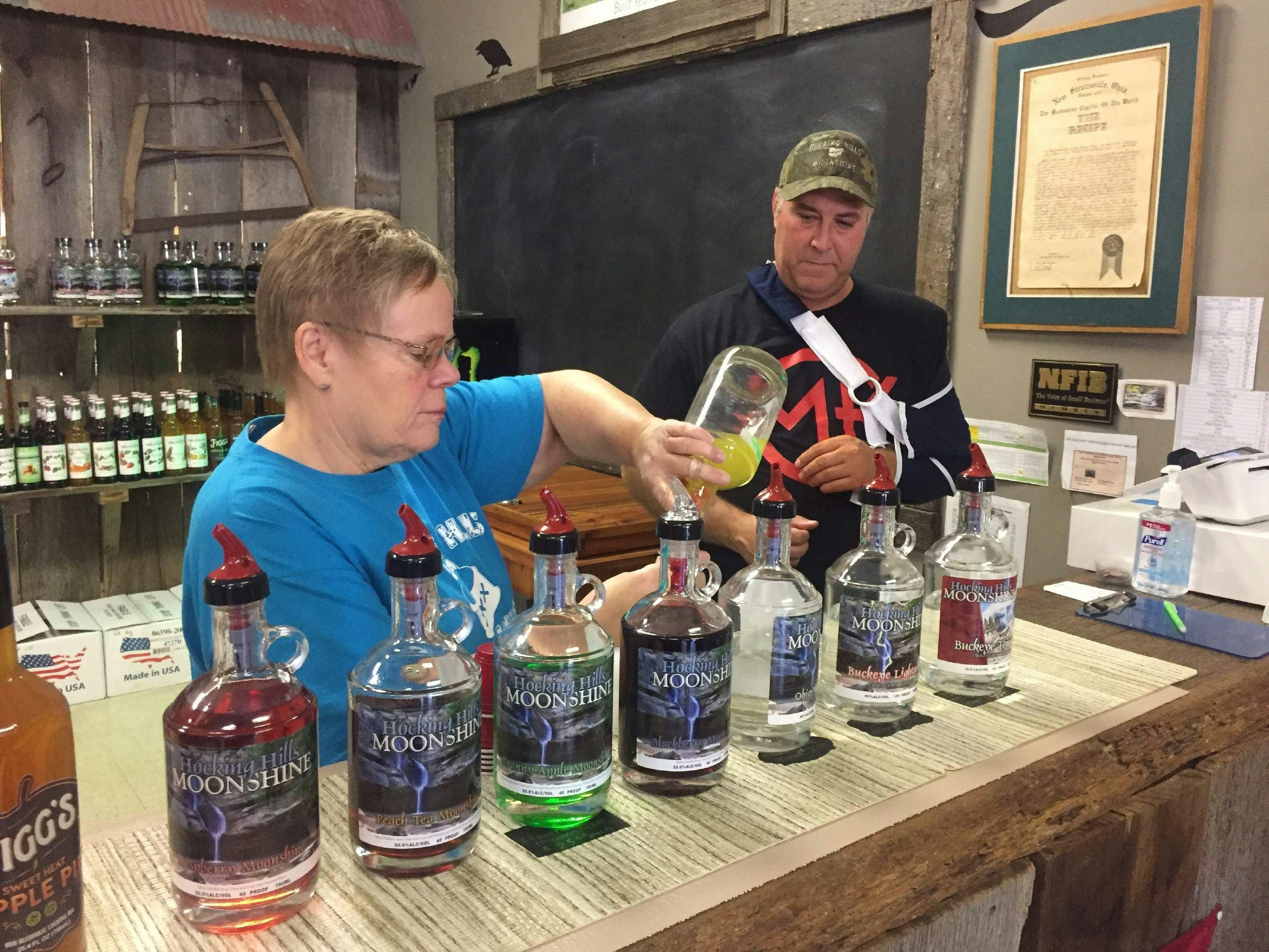 Tasting the moonshine at Hocking Hills Moonshine