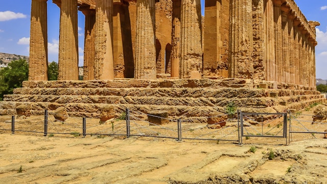 Vertical view of ruins in ancient temple, Agrigento, Sicily
