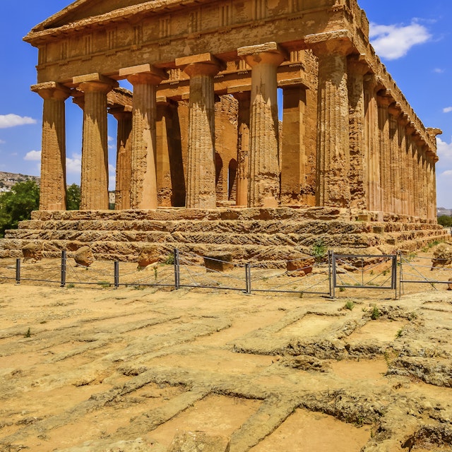 Vertical view of ruins in ancient temple, Agrigento, Sicily