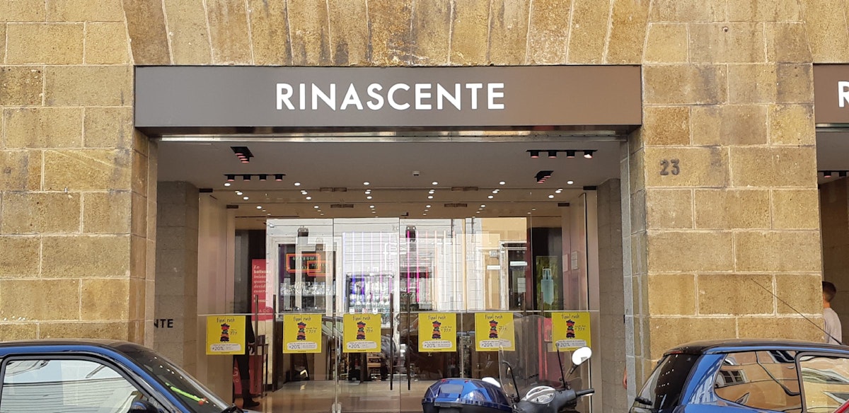The entrance of department store La Rinascente, which houses Up Sunset Bar on its top floor.