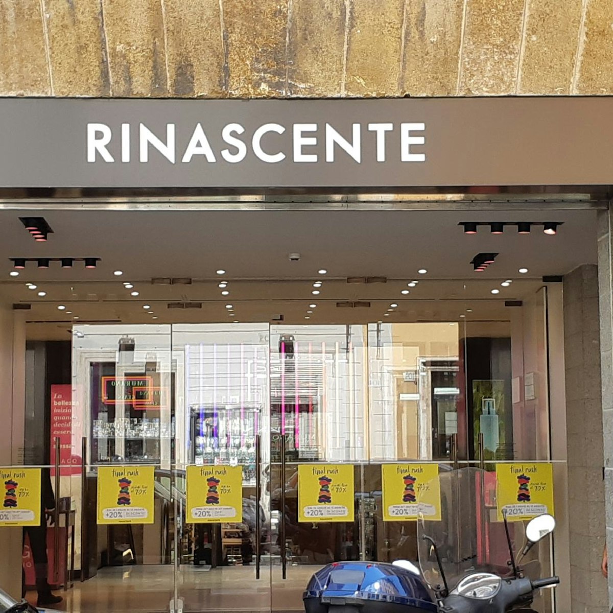 The entrance of department store La Rinascente, which houses Up Sunset Bar on its top floor.