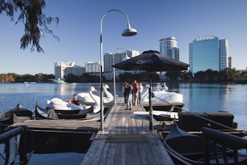 USA, Florida, Orlando, Lake Eola, Swanboats