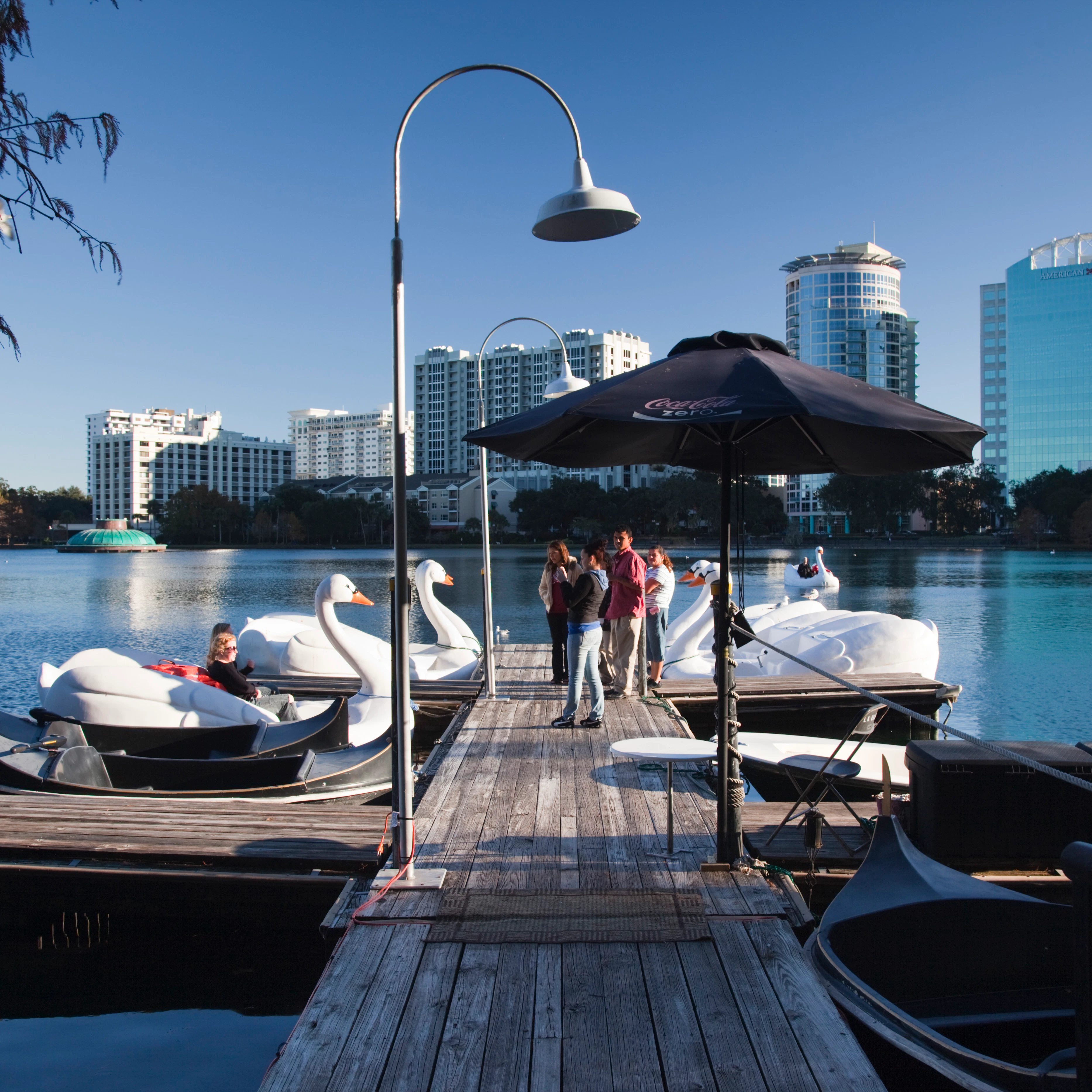 USA, Florida, Orlando, Lake Eola, Swanboats
